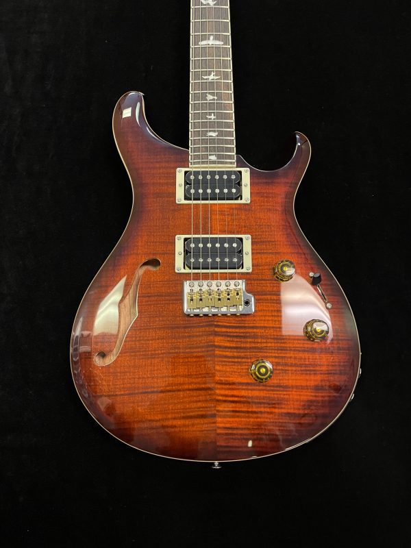 PRS SE Custom 24 Semi-hollow Piezo Electric Guitar - Orange Tiger Smokeburst - Image 4